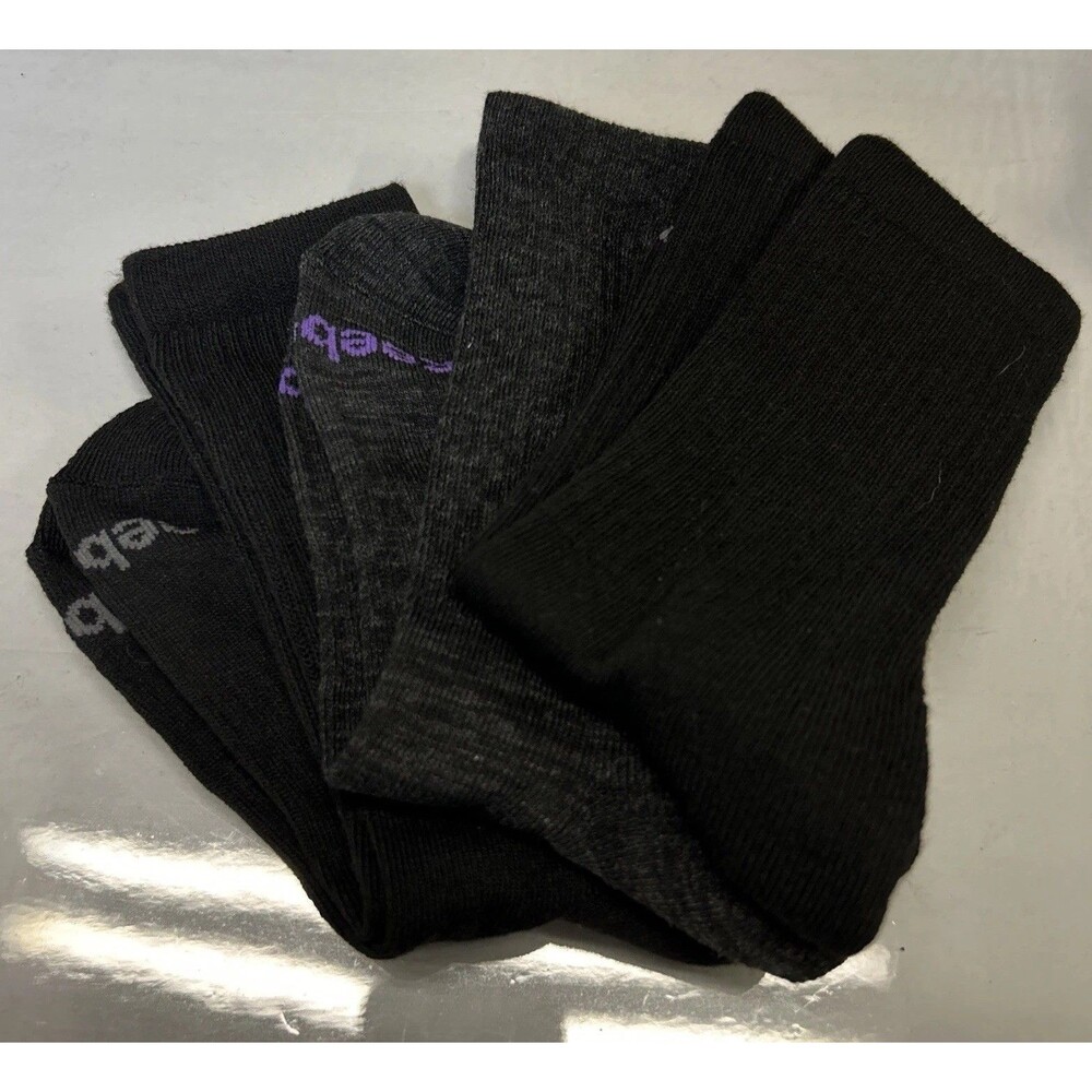 Reebok Crew Socks 3 Pair Black Gray Athletic Casual NEW